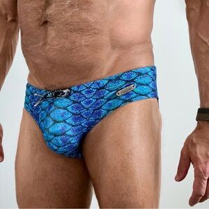 Blue Patterned Men's Swim Trunks